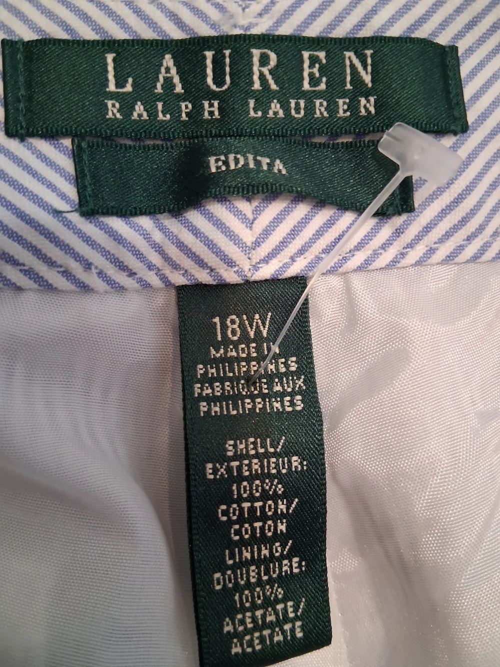 Lauren Ralph Lauren Pinstripe Trousers 18W Blue White Cotton Straight Leg Preppy - Picture 6 of 11